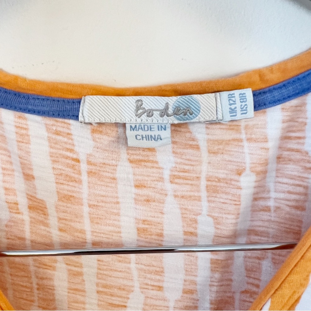 Boden Casual Jersey Day Dress Orange White Geo Stripe Wrap V-neck Front 8R - Picture 4 of 9
